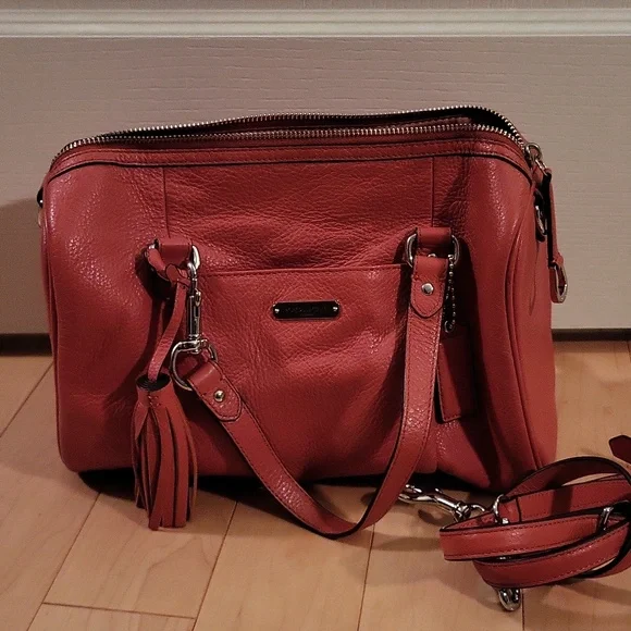 Coach Avery Pebbled Leather Satchel, Coral - Picture 3 of 7